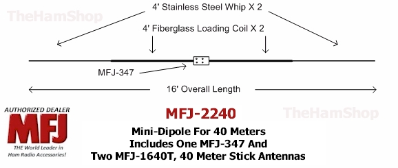 20 Meter Mini-Dipole Includes MFJ-347 /& 2 MFJ-1620T Hamstick Antennas MFJ-2220